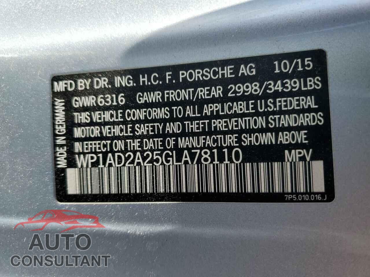 PORSCHE CAYENNE 2016 - WP1AD2A25GLA78110