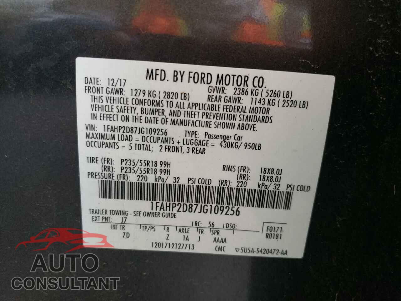 FORD TAURUS 2018 - 1FAHP2D87JG109256