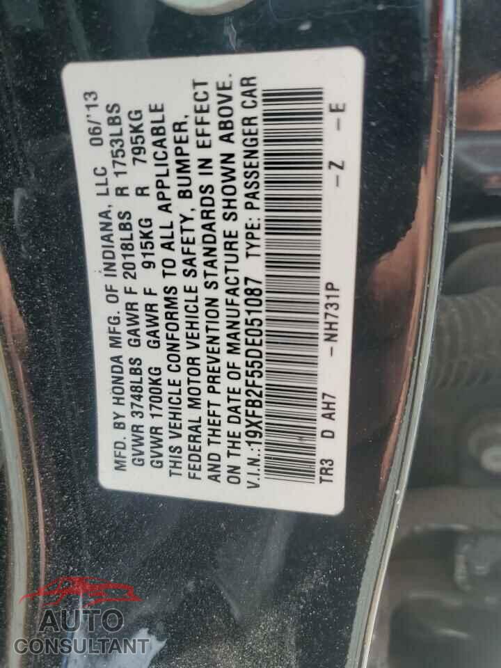 HONDA CIVIC 2013 - 19XFB2F55DE051087