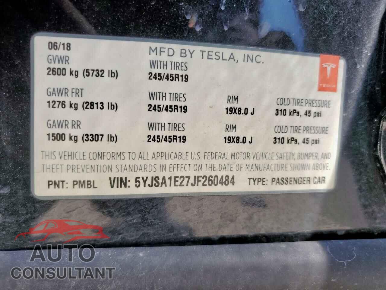 TESLA MODEL S 2018 - 5YJSA1E27JF260484