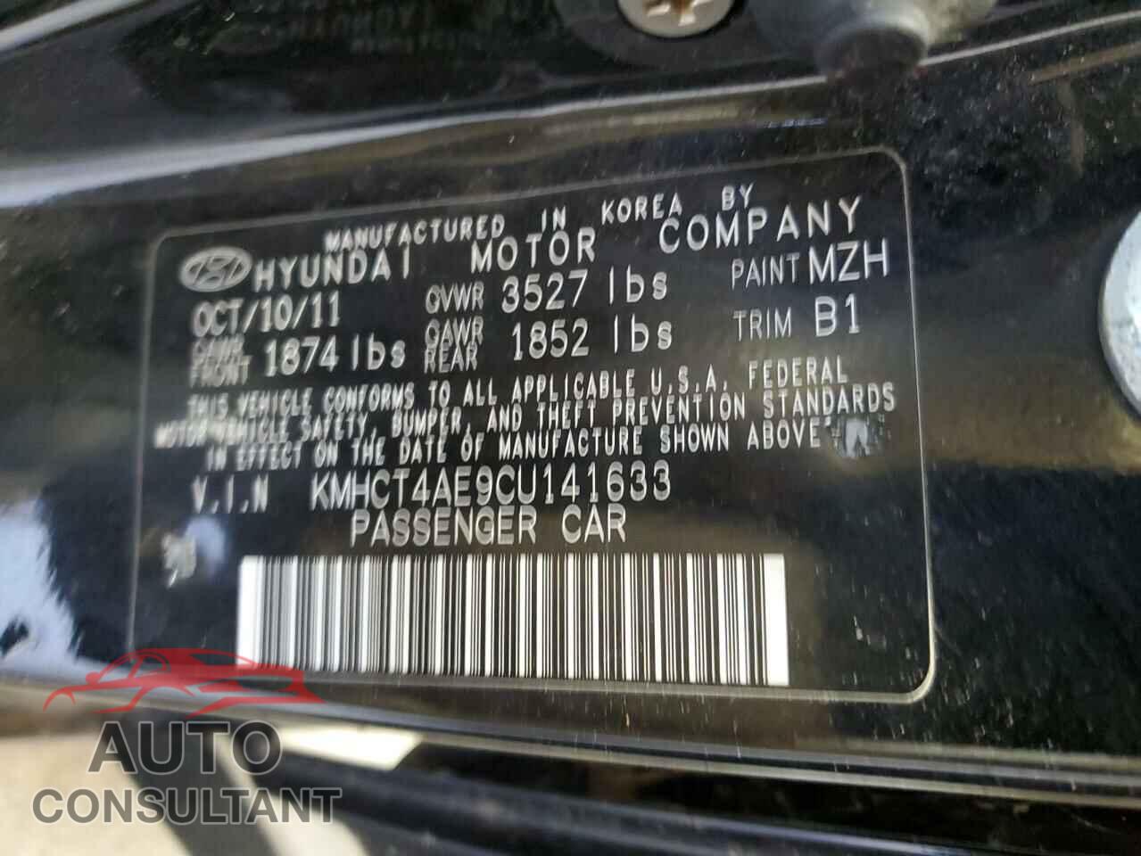 HYUNDAI ACCENT 2012 - KMHCT4AE9CU141633
