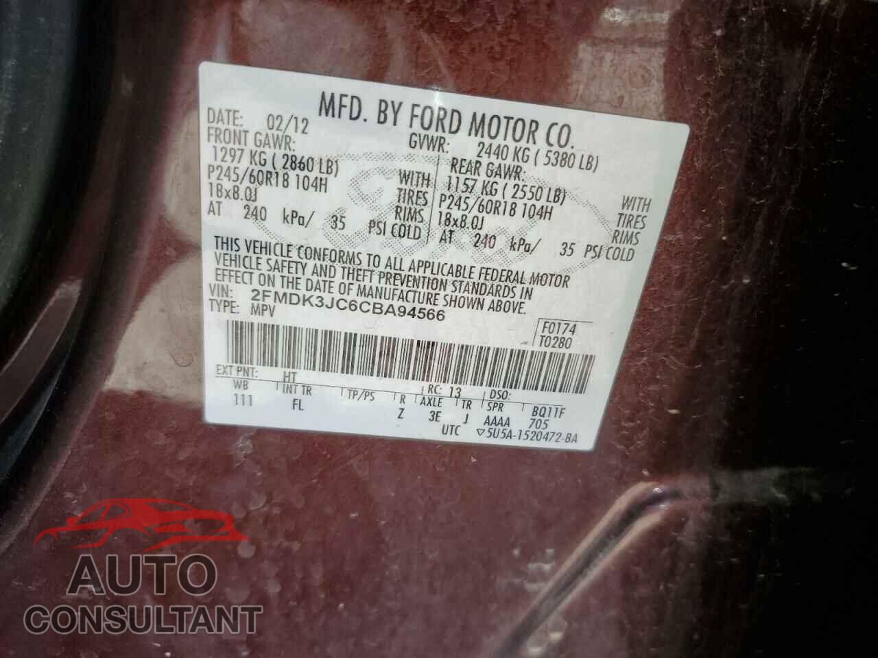 FORD EDGE 2012 - 2FMDK3JC6CBA94566