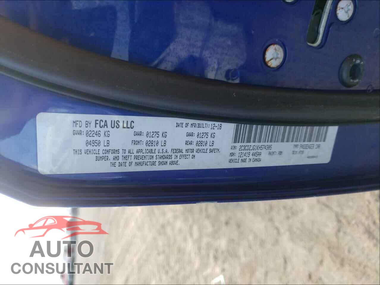 DODGE CHALLENGER 2019 - 2C3CDZJG1KH574305