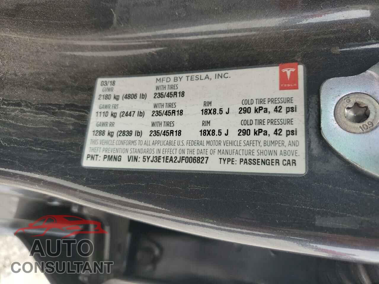 TESLA MODEL 3 2018 - 5YJ3E1EA2JF006827