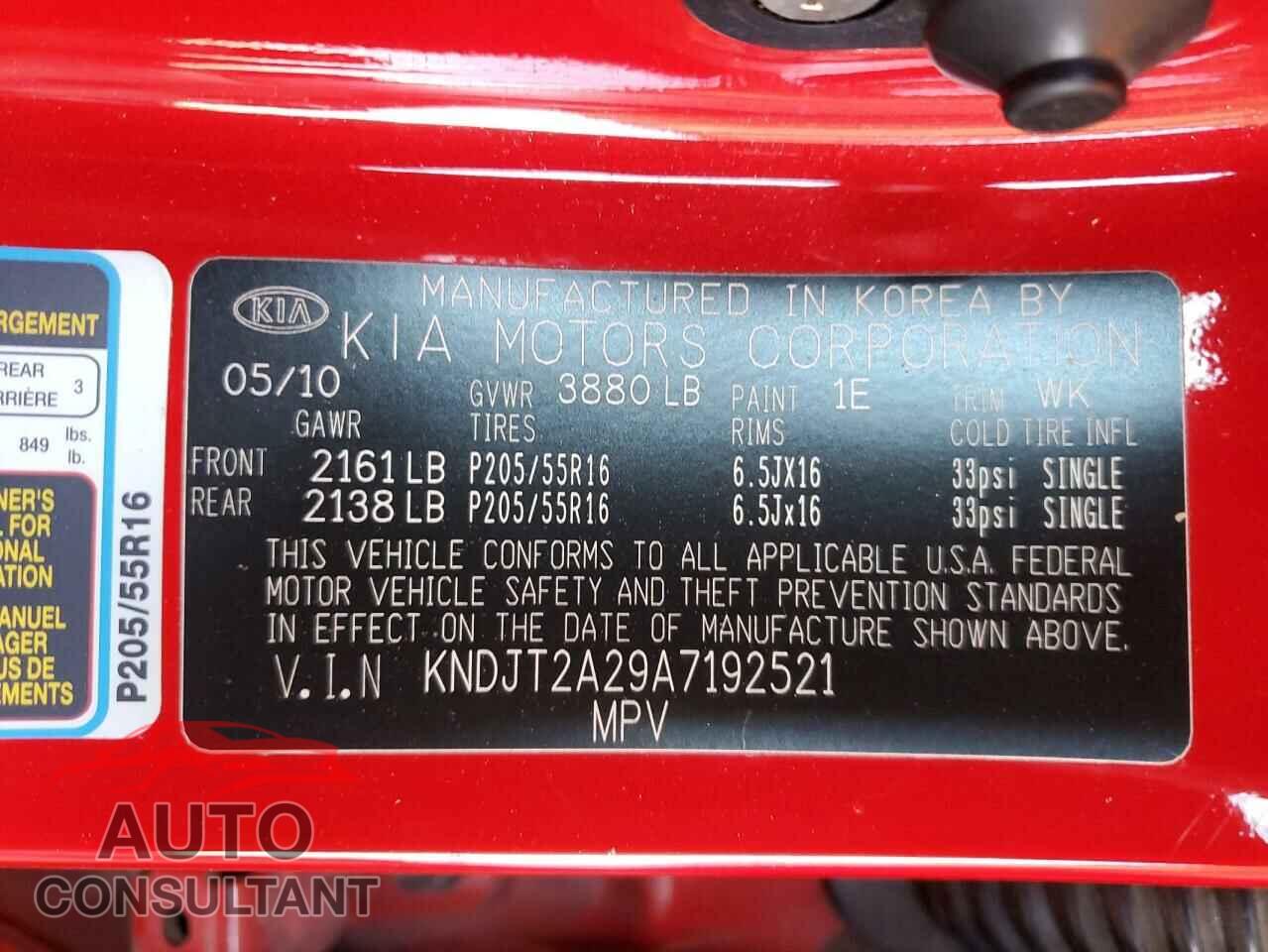 KIA SOUL 2010 - KNDJT2A29A7192521