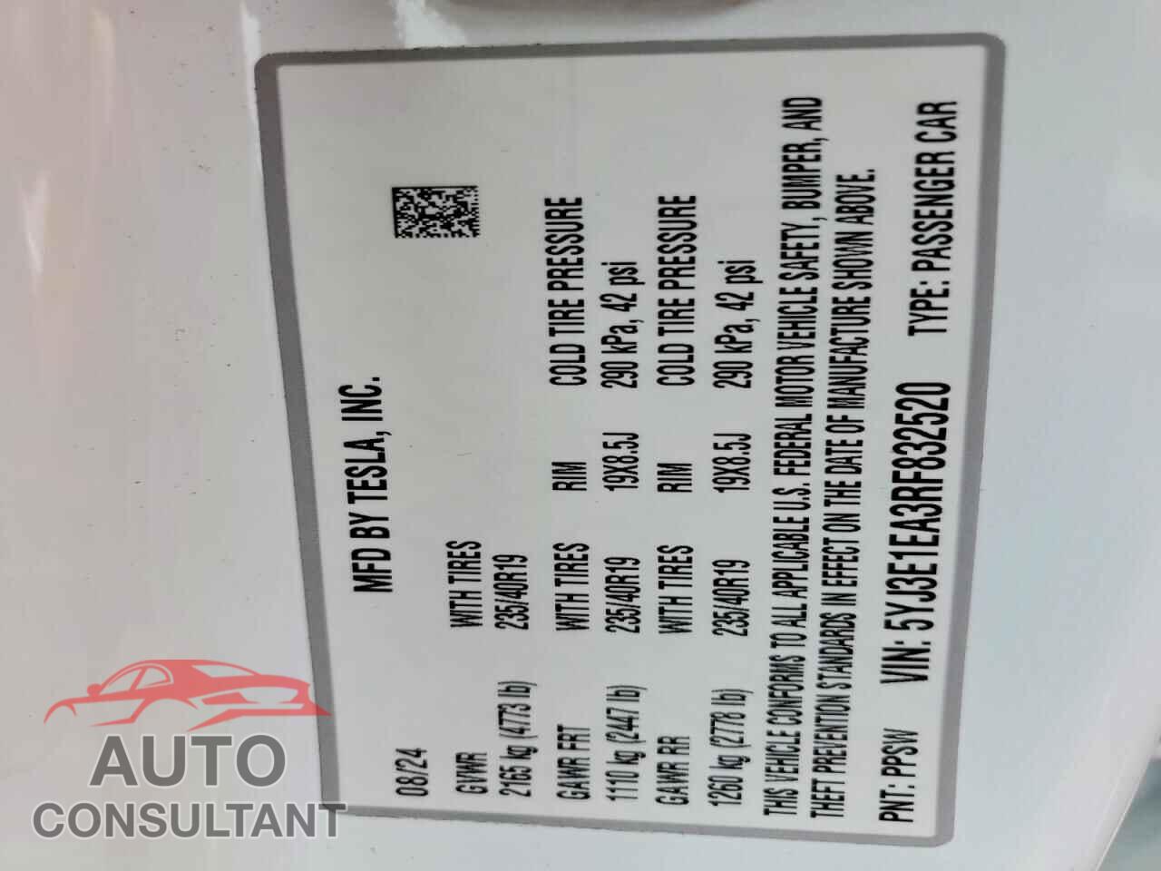 TESLA MODEL 3 2024 - 5YJ3E1EA3RF832520