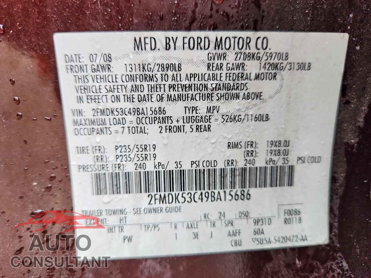 FORD FLEX 2009 - 2FMDK53C49BA15686