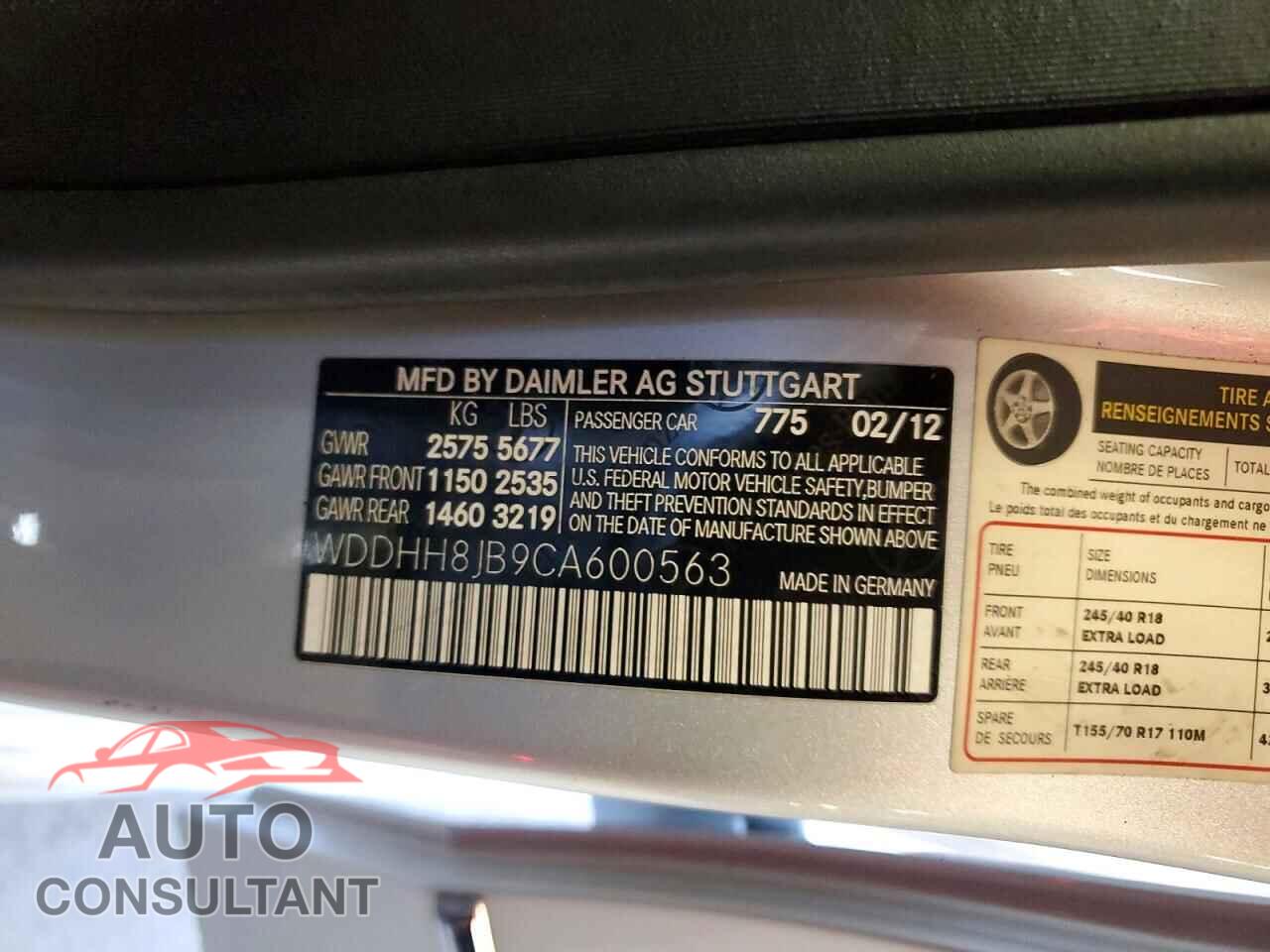 MERCEDES-BENZ E-CLASS 2012 - WDDHH8JB9CA600563