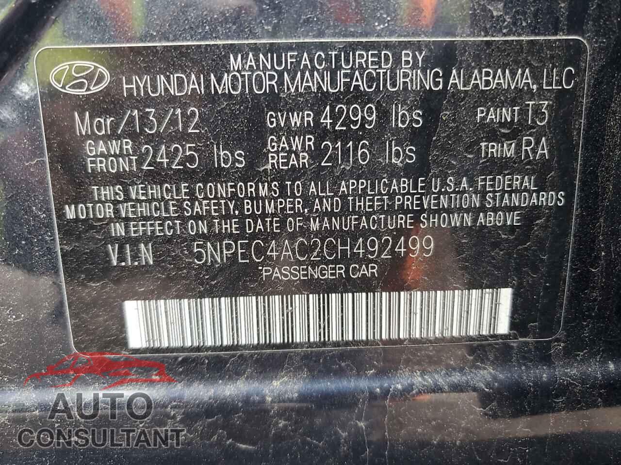 HYUNDAI SONATA 2012 - 5NPEC4AC2CH492499