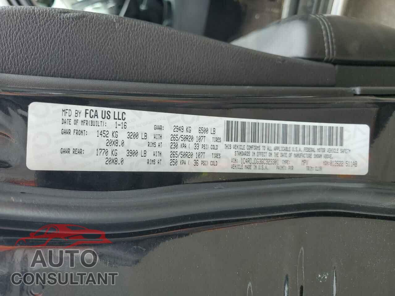 DODGE DURANGO 2016 - 1C4RDJDG3GC323301
