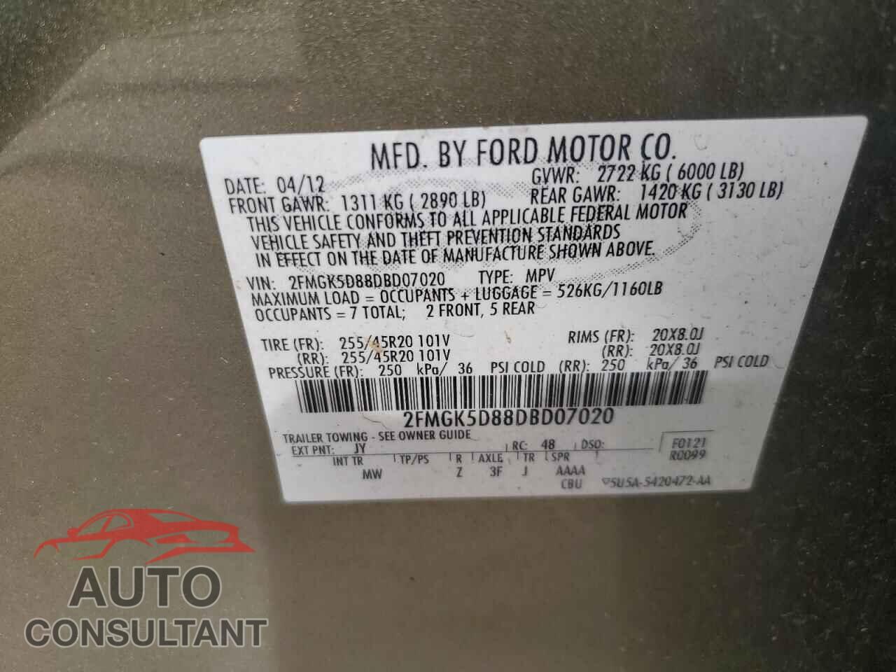 FORD FLEX 2013 - 2FMGK5D88DBD07020