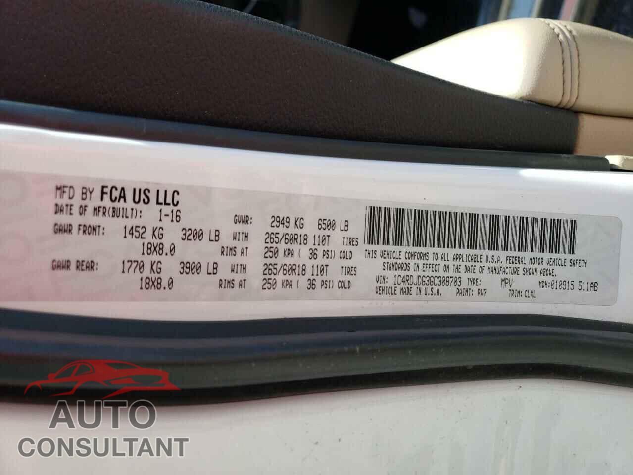 DODGE DURANGO 2016 - 1C4RDJDG3GC308703