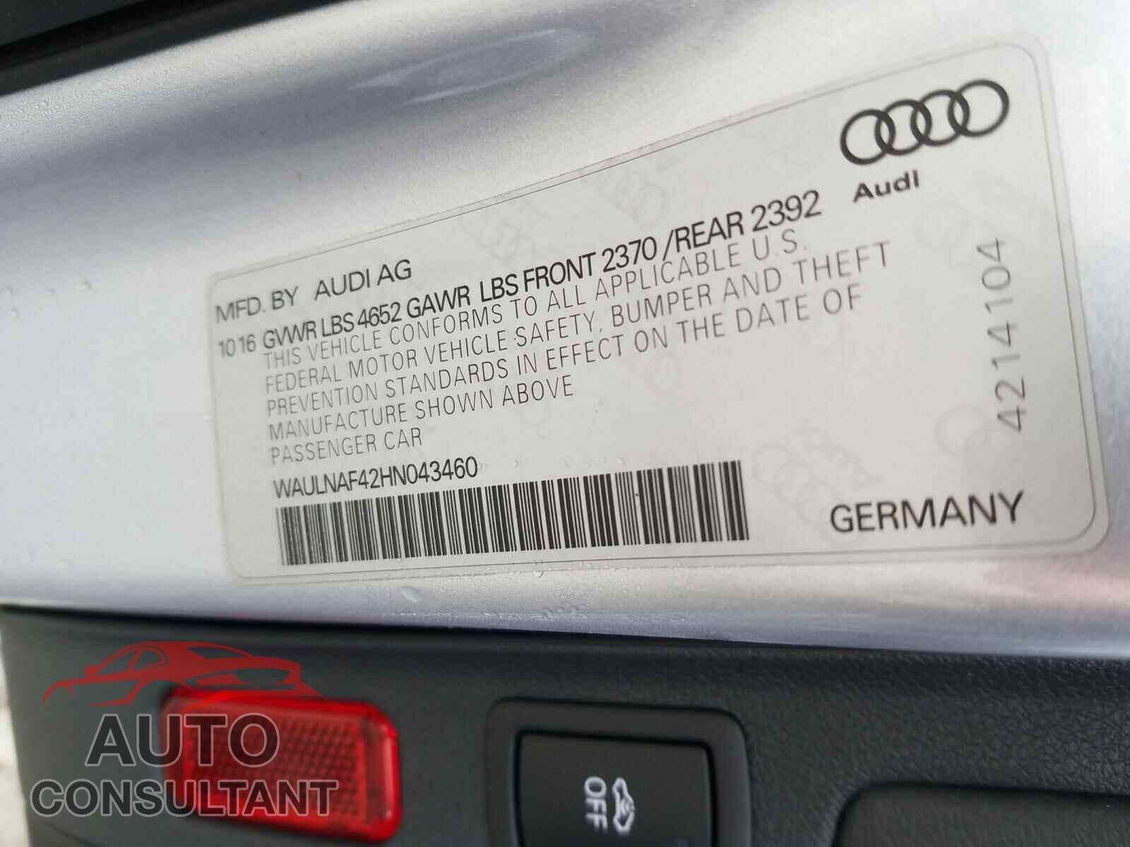 AUDI A4 2017 - WAULNAF42HN043460