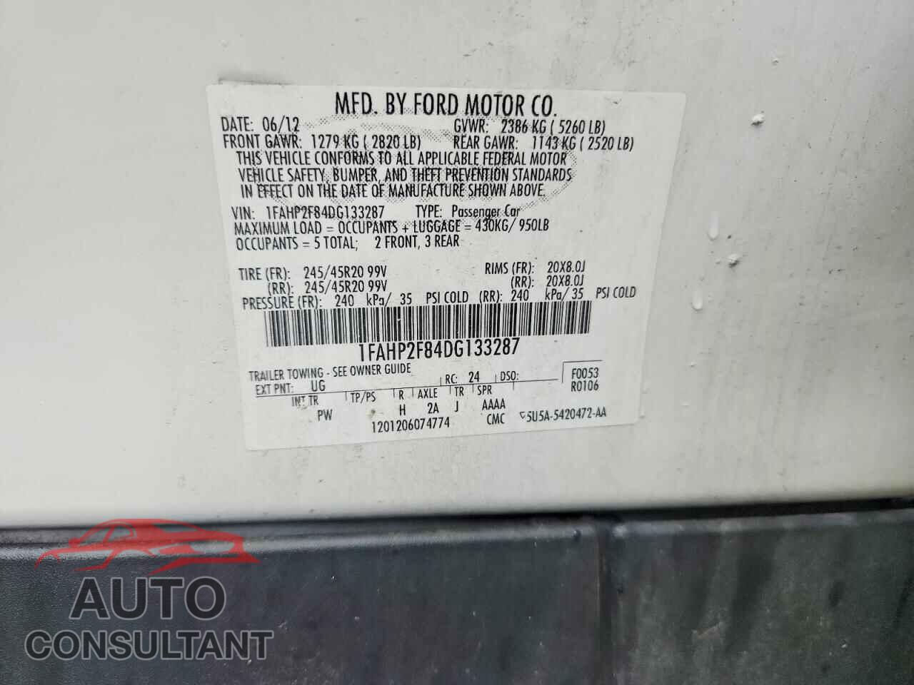 FORD TAURUS 2013 - 1FAHP2F84DG133287