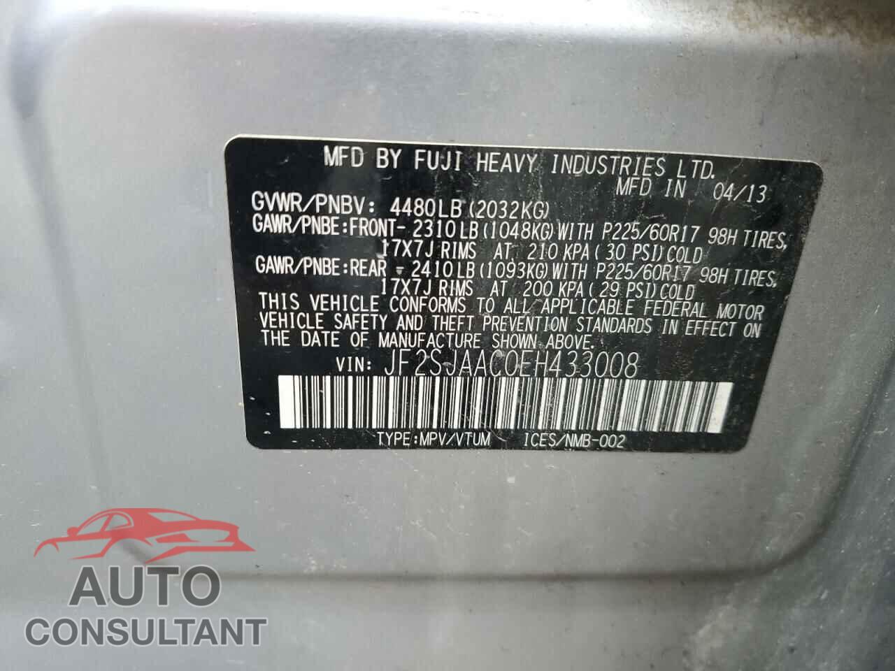 SUBARU FORESTER 2014 - JF2SJAAC0EH433008