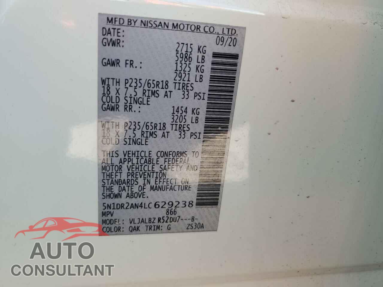 NISSAN PATHFINDER 2020 - 5N1DR2AN4LC629238