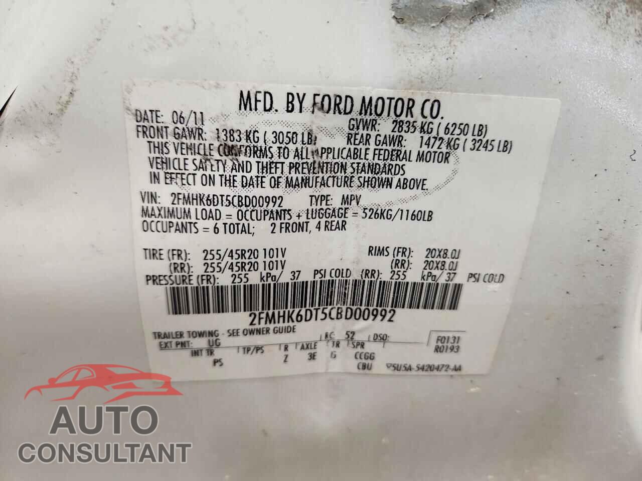 FORD FLEX 2012 - 2FMHK6DT5CBD00992