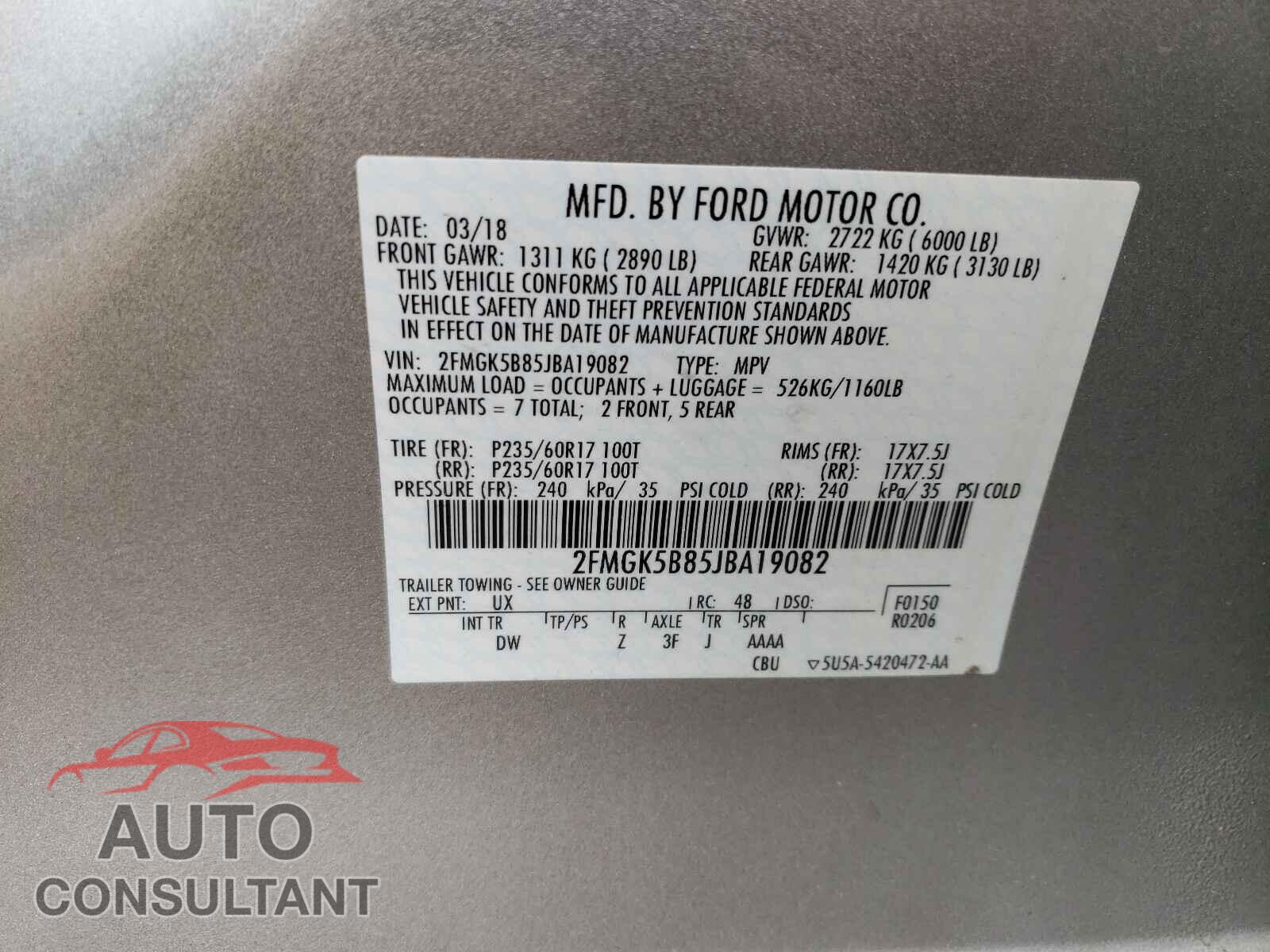 FORD FLEX 2018 - 2FMGK5B85JBA19082