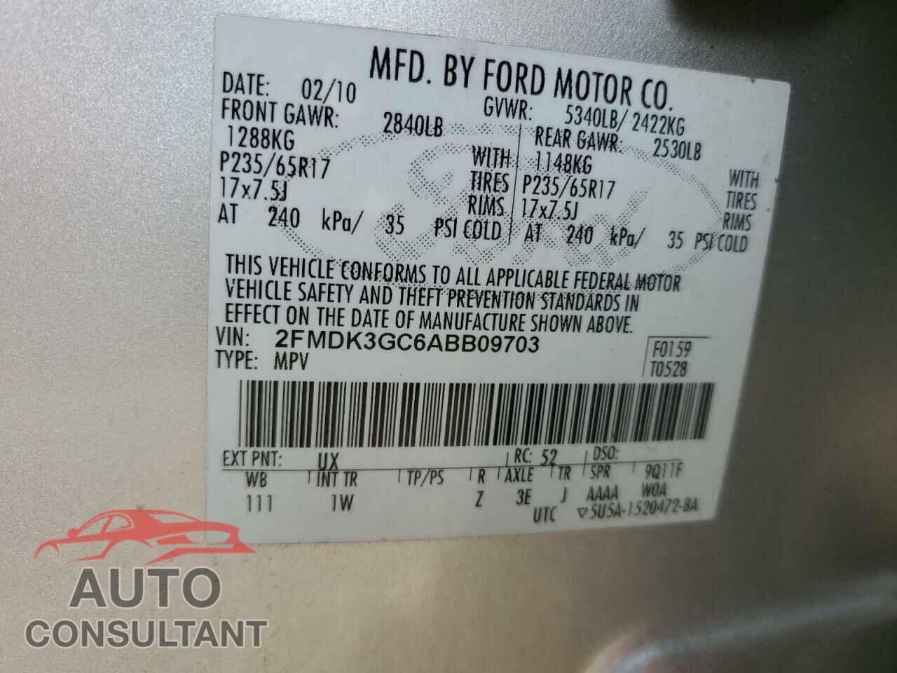 FORD EDGE 2010 - 2FMDK3GC6ABB09703