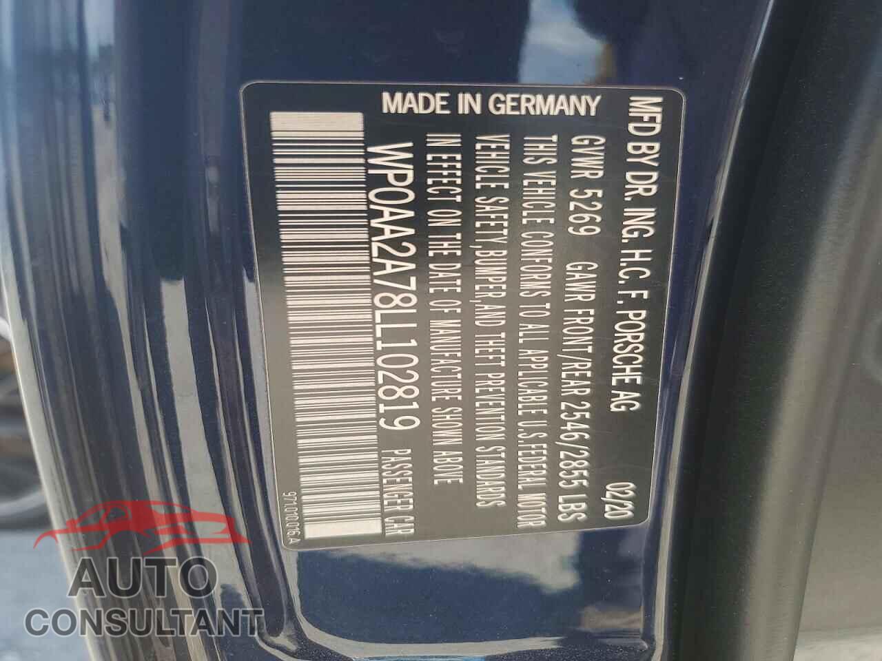PORSCHE PANAMERA 2020 - WP0AA2A78LL102819