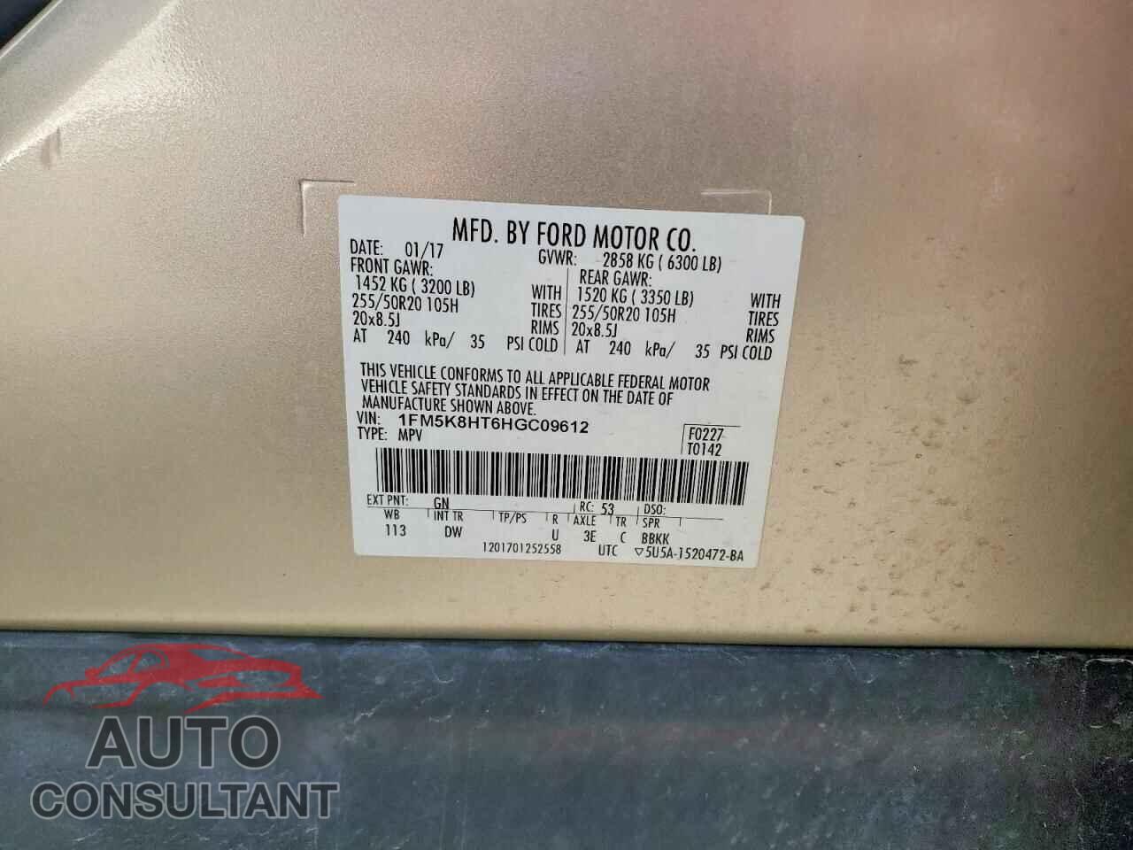 FORD EXPLORER 2017 - 1FM5K8HT6HGC09612