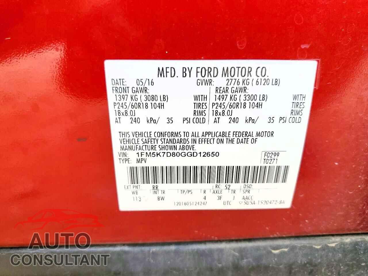 FORD EXPLORER 2016 - 1FM5K7D80GGD12650
