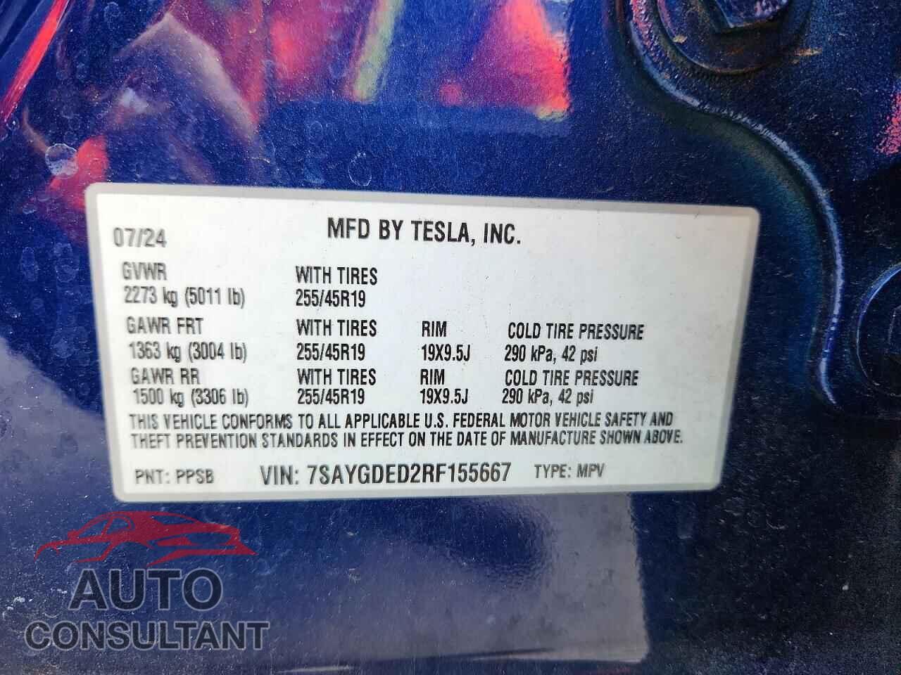 TESLA MODEL Y 2024 - 7SAYGDED2RF155667