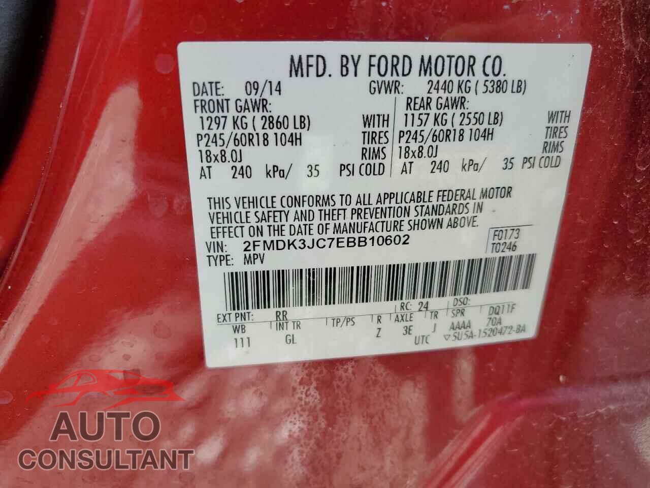 FORD EDGE 2014 - 2FMDK3JC7EBB10602