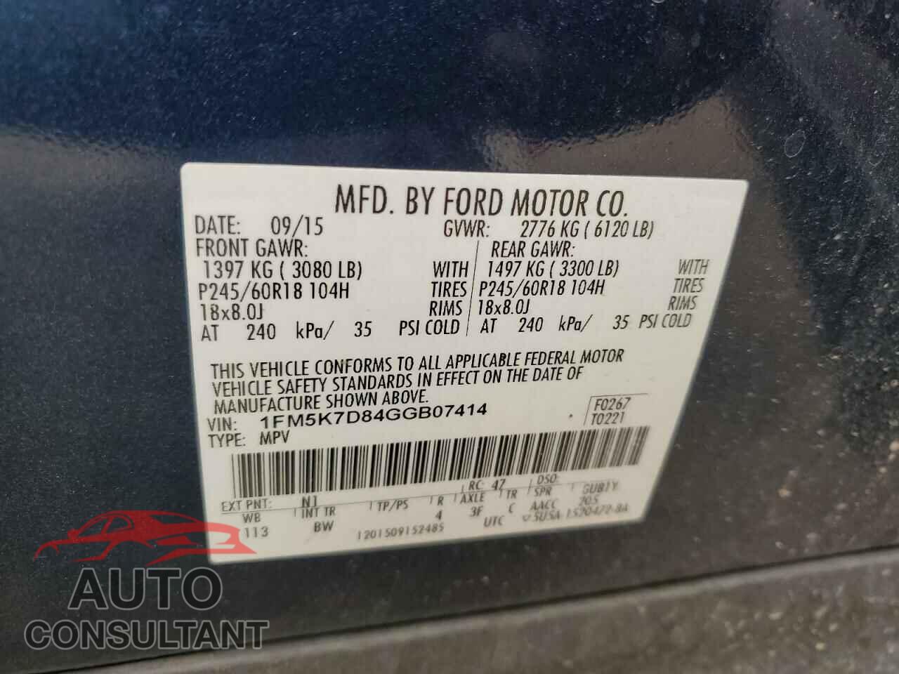 FORD EXPLORER 2016 - 1FM5K7D84GGB07414