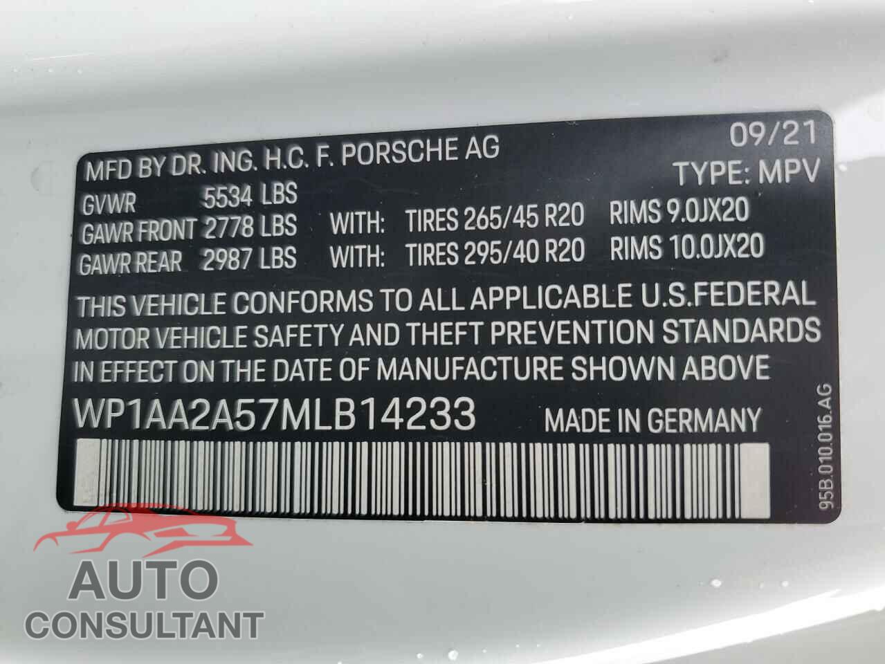 PORSCHE MACAN 2021 - WP1AA2A57MLB14233