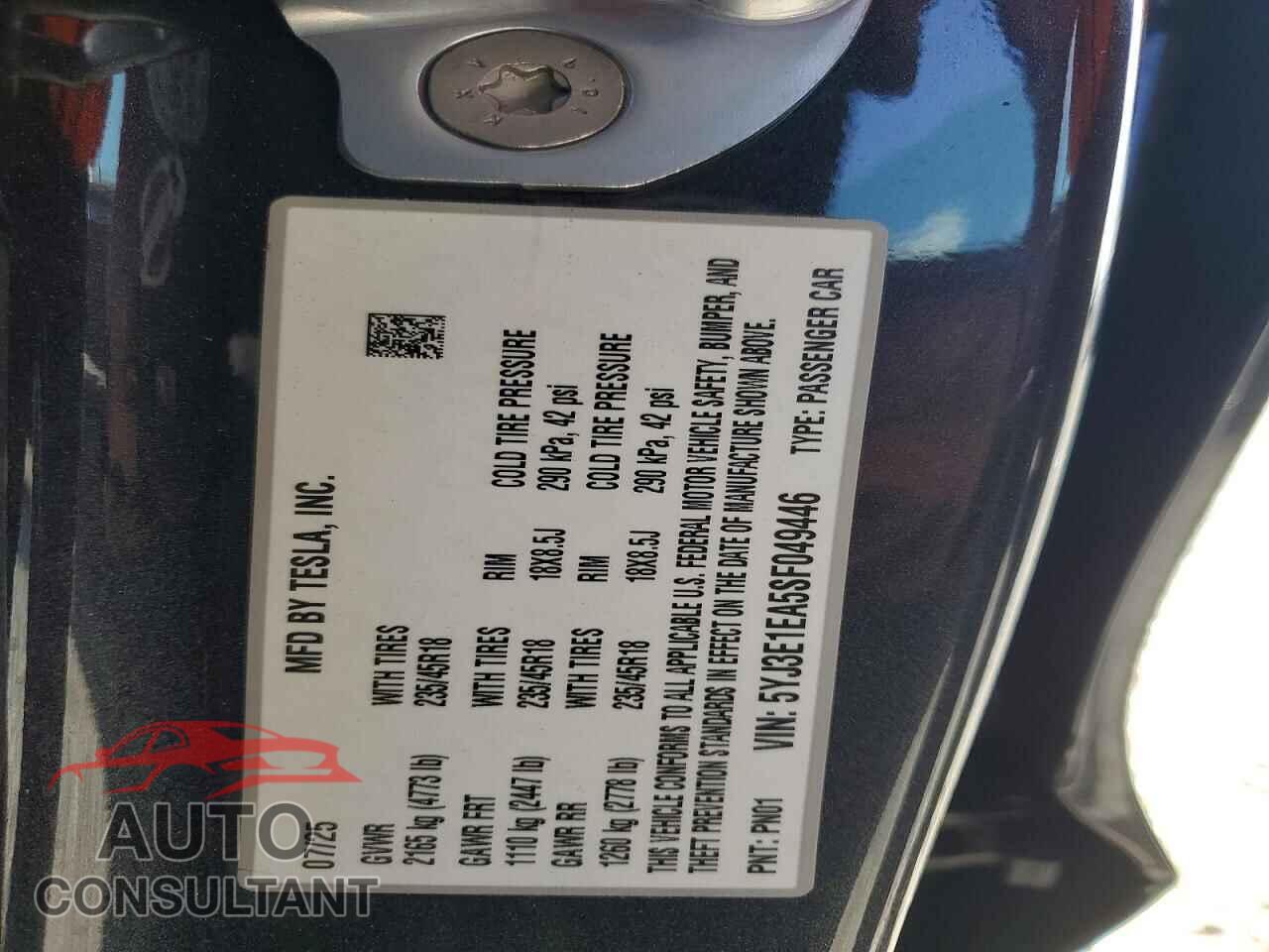 TESLA MODEL 3 2025 - 5YJ3E1EA5SF049446