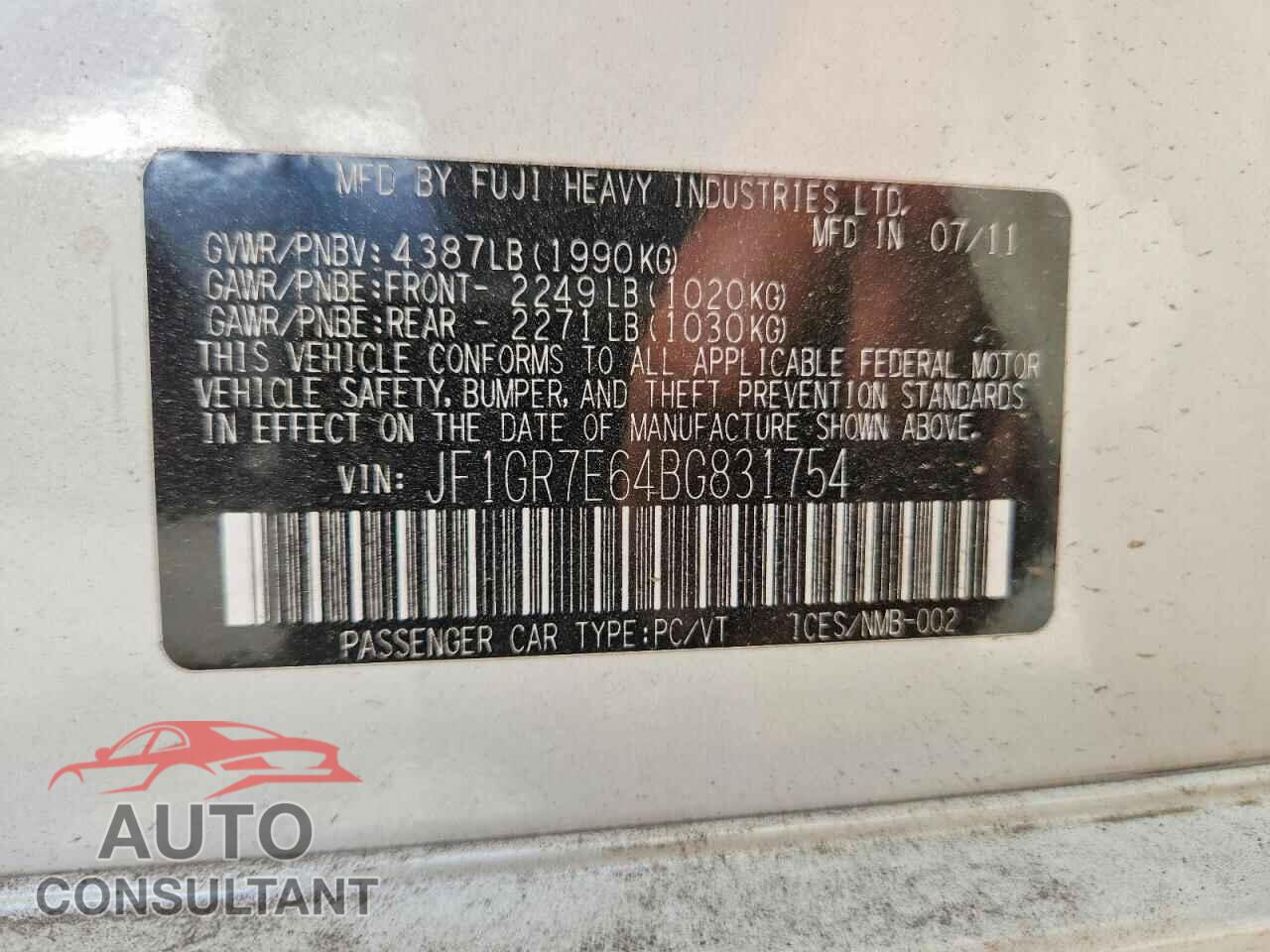 SUBARU WRX 2011 - JF1GR7E64BG831754