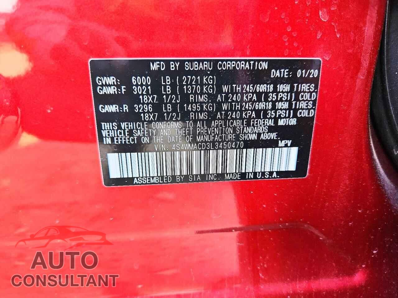 SUBARU ASCENT 2020 - 4S4WMACD3L3450470