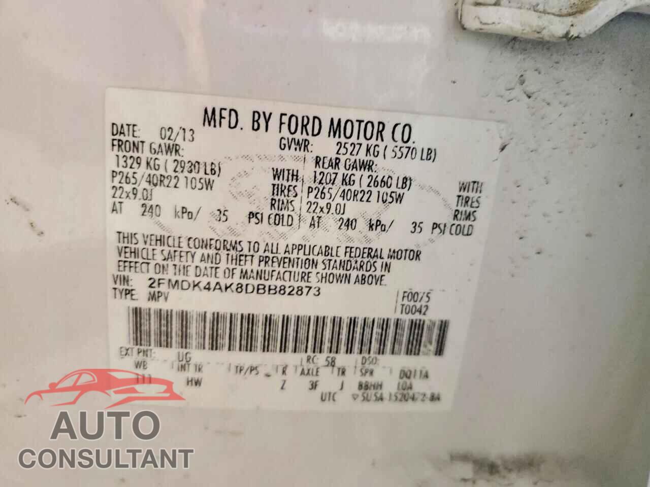 FORD EDGE 2013 - 2FMDK4AK8DBB82873