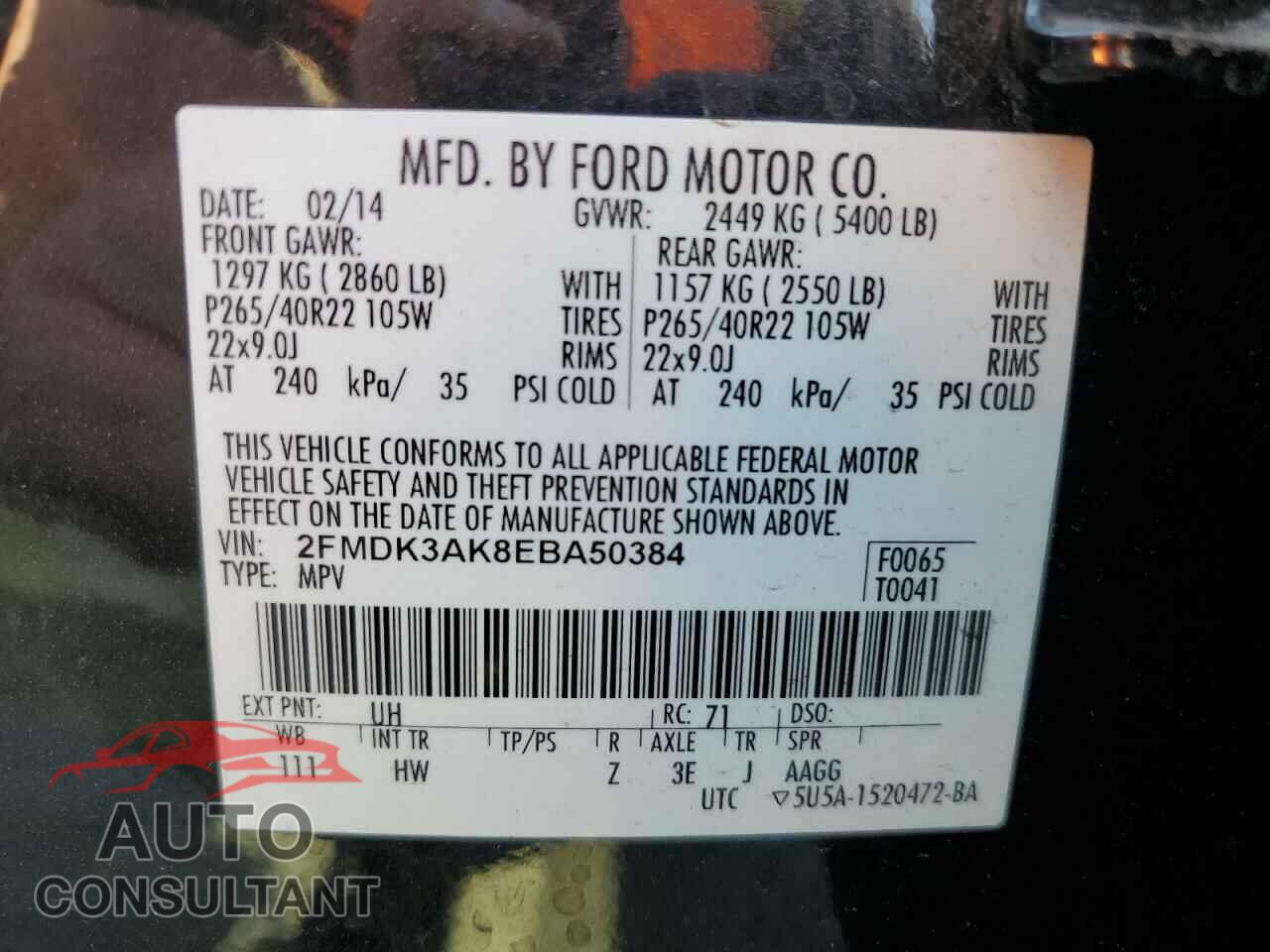 FORD EDGE 2014 - 2FMDK3AK8EBA50384