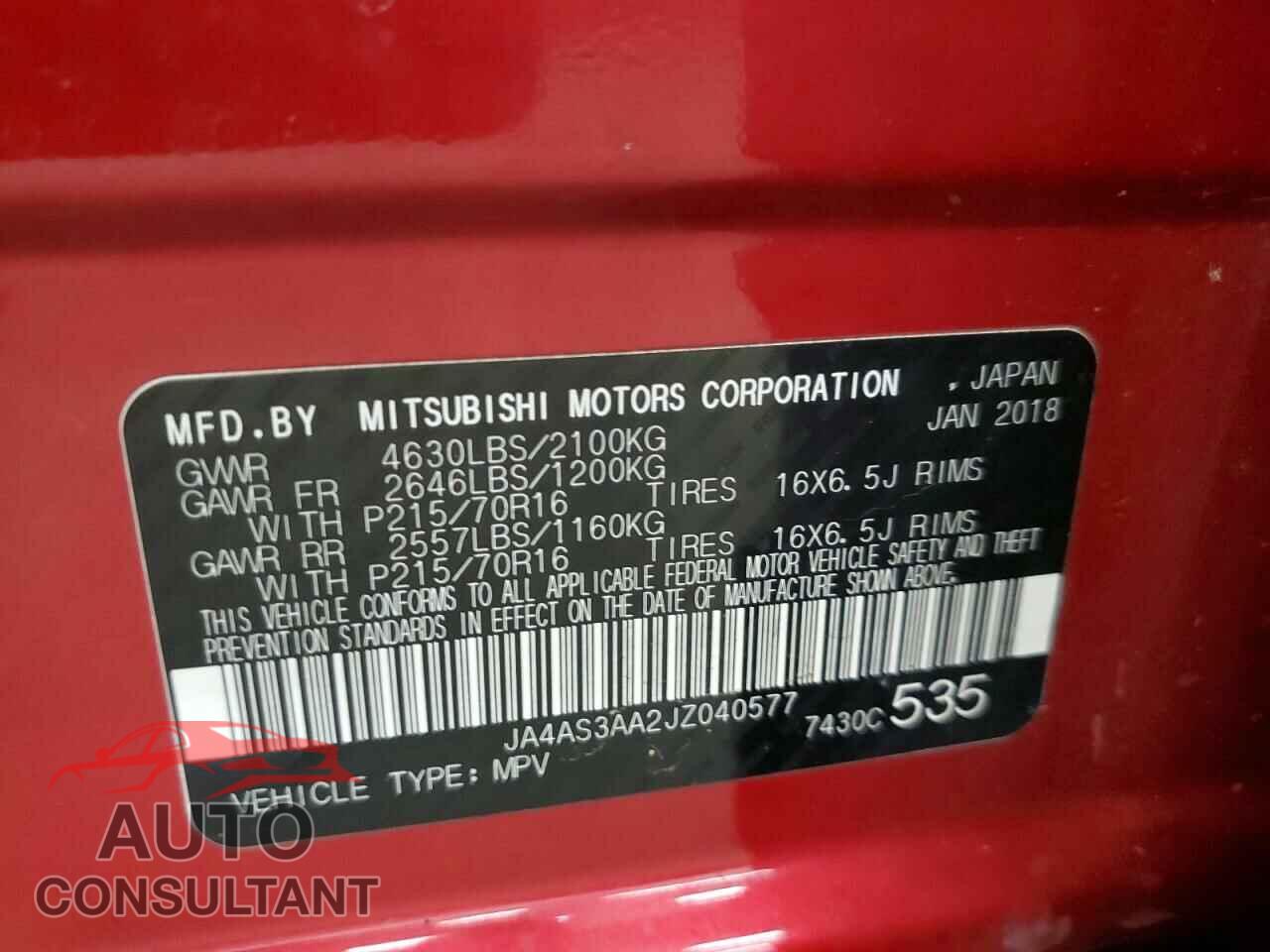MITSUBISHI ECLIPSE 2018 - JA4AS3AA2JZ040577