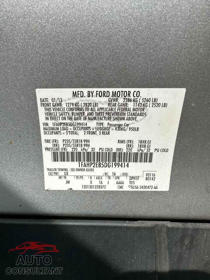 FORD TAURUS 2013 - 1FAHP2E85DG199414