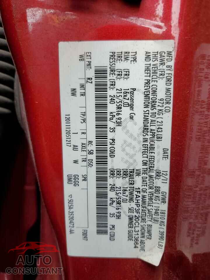 FORD FOCUS 2012 - 1FAHP3F20CL313664