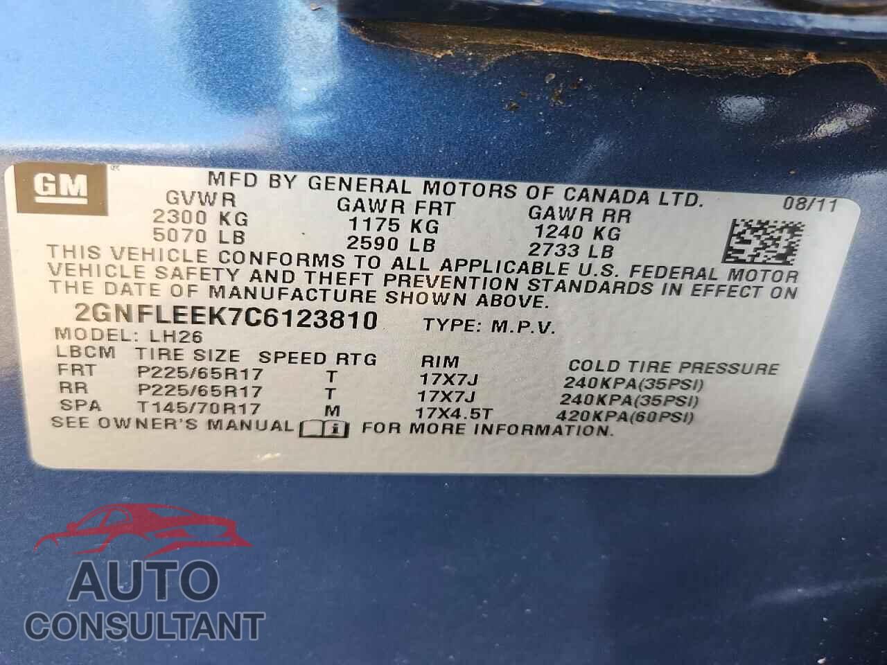 CHEVROLET EQUINOX 2012 - 2GNFLEEK7C6123810