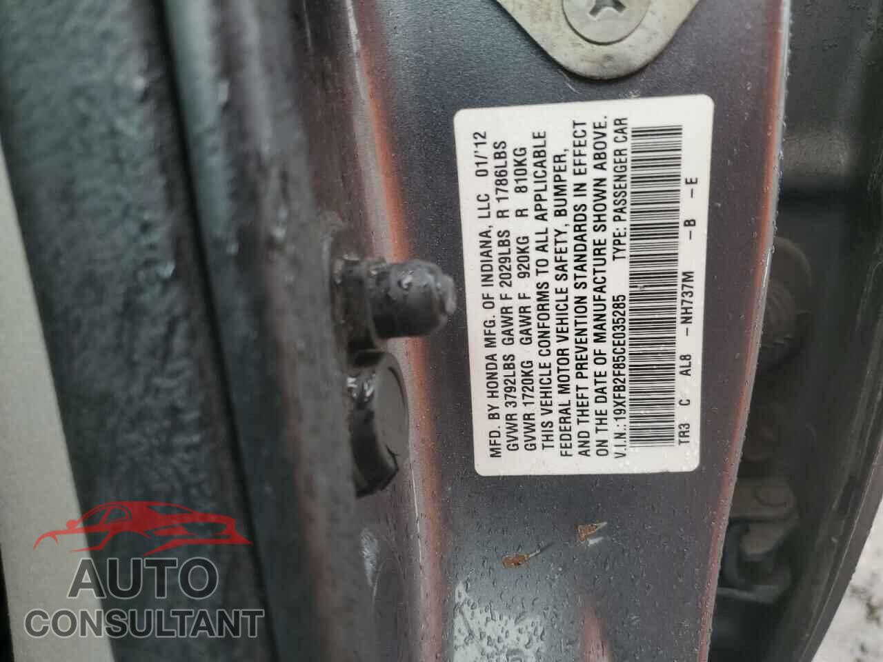 HONDA CIVIC 2012 - 19XFB2F85CE035285