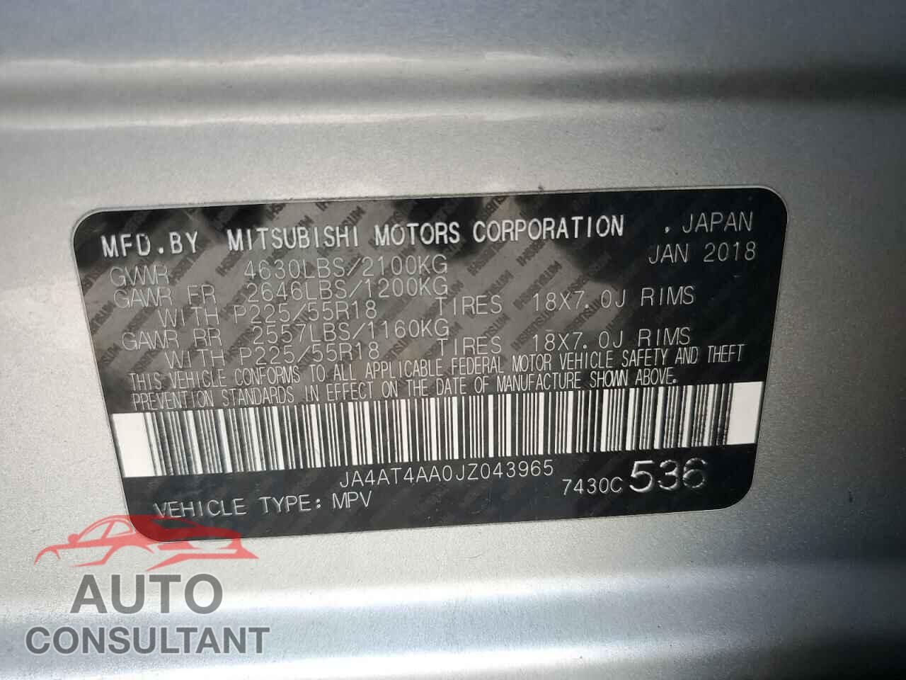 MITSUBISHI ECLIPSE 2018 - JA4AT4AA0JZ043965