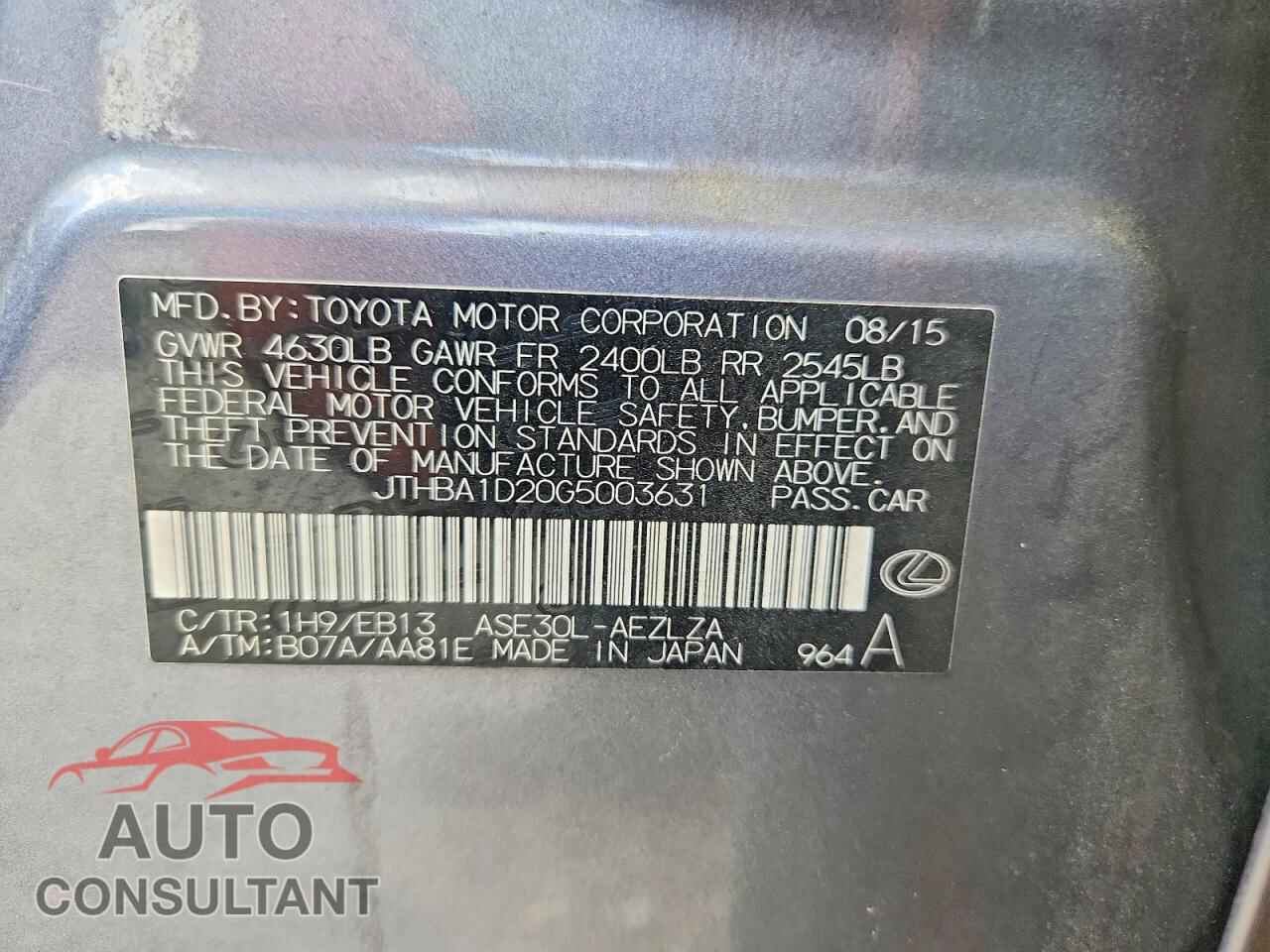 LEXUS IS 2016 - JTHBA1D20G5003631
