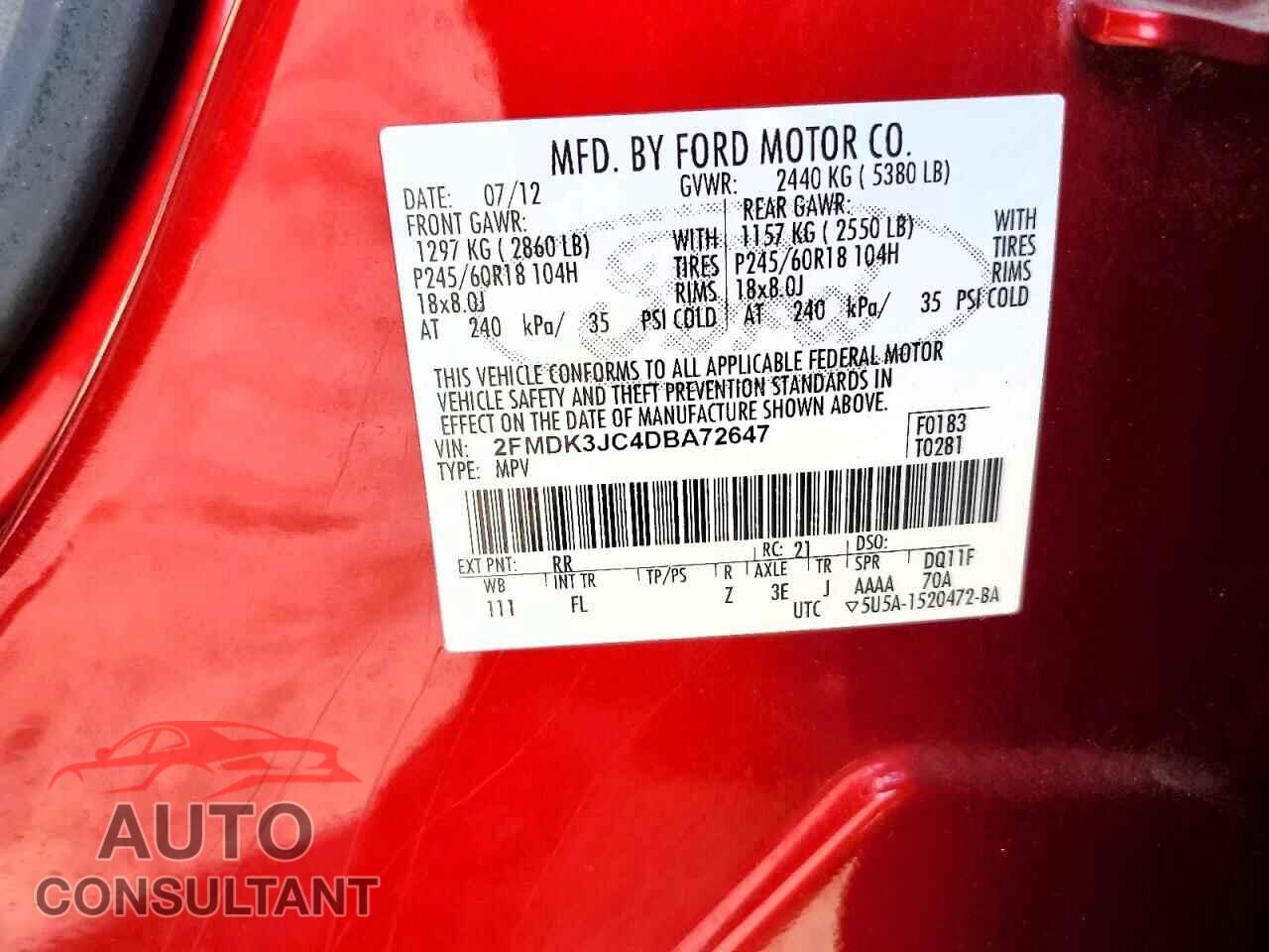 FORD EDGE 2013 - 2FMDK3JC4DBA72647