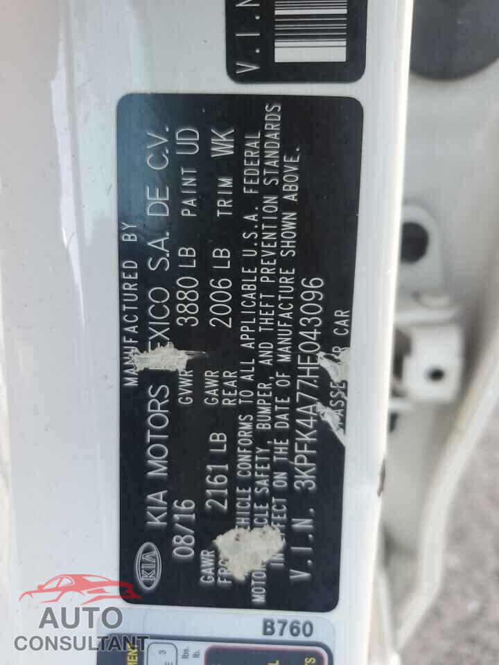 KIA FORTE 2017 - 3KPFK4A77HE043096