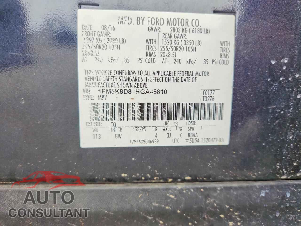 FORD EXPLORER 2017 - 1FM5K8D81HGA45610