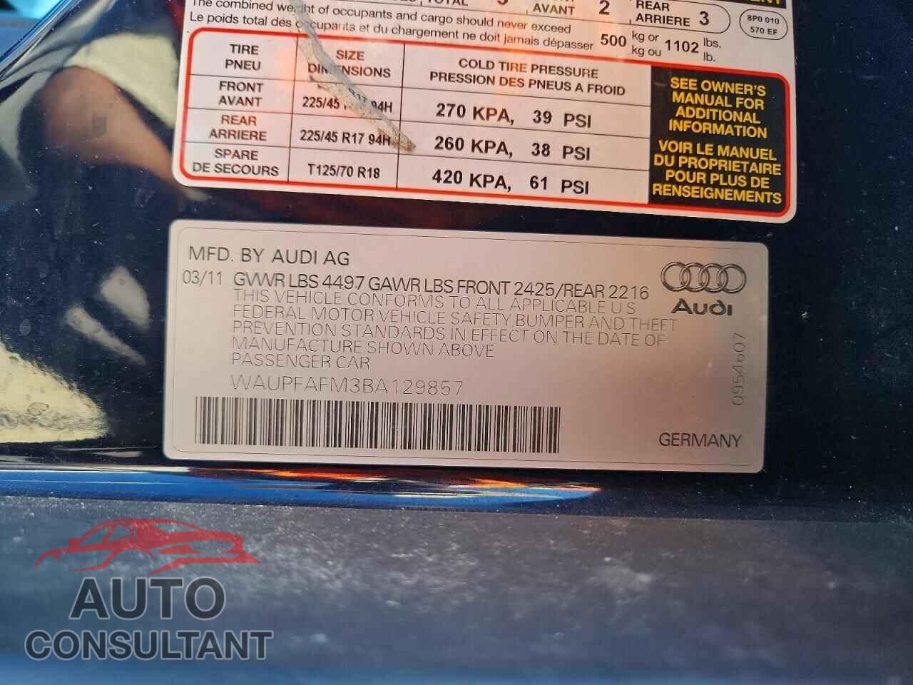 AUDI A3 2011 - WAUPFAFM3BA129857