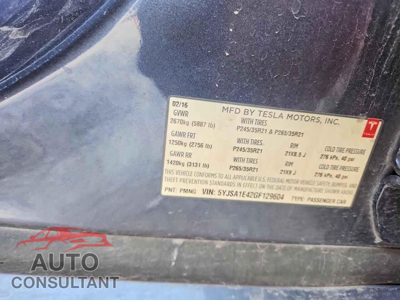 TESLA MODEL S 2016 - 5YJSA1E42GF129604