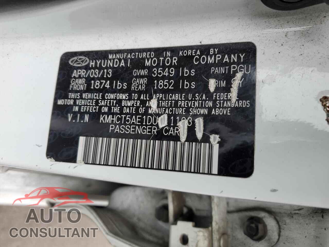 HYUNDAI ACCENT 2013 - KMHCT5AE1DU111193