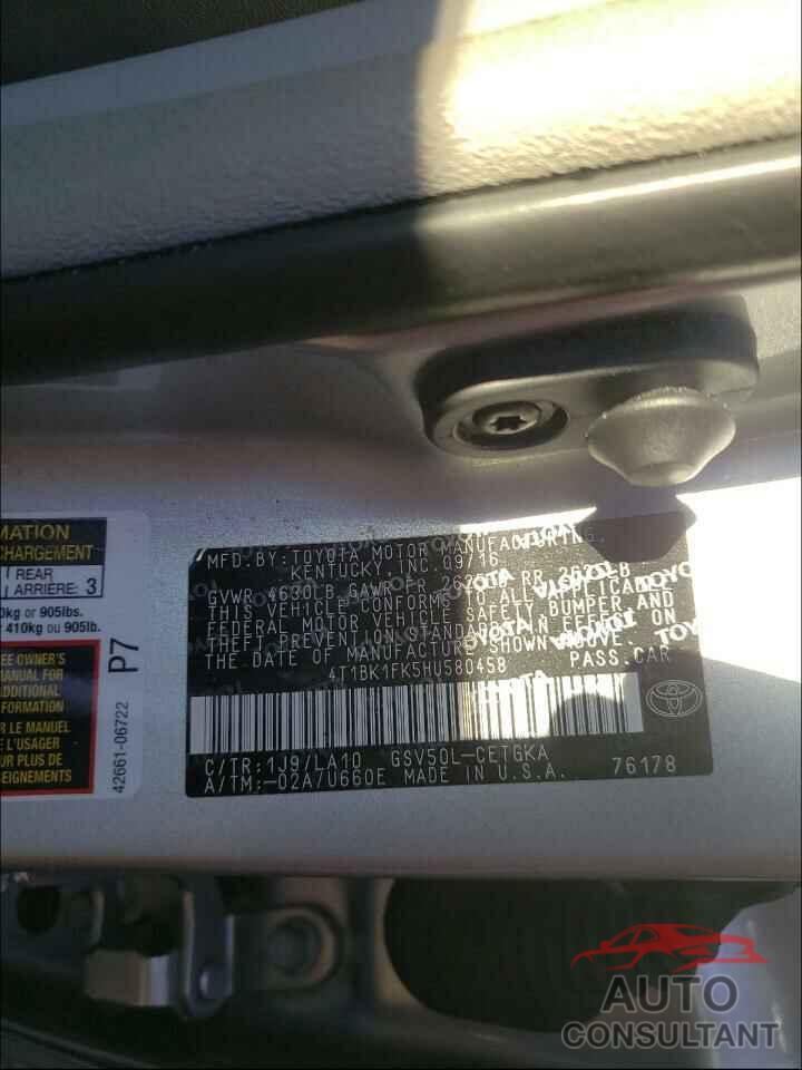 TOYOTA CAMRY 2017 - 4T1BK1FK5HU580458