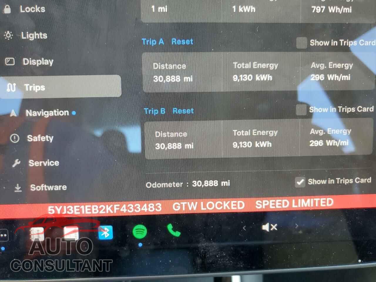 TESLA MODEL 3 2019 - 5YJ3E1EB2KF433483